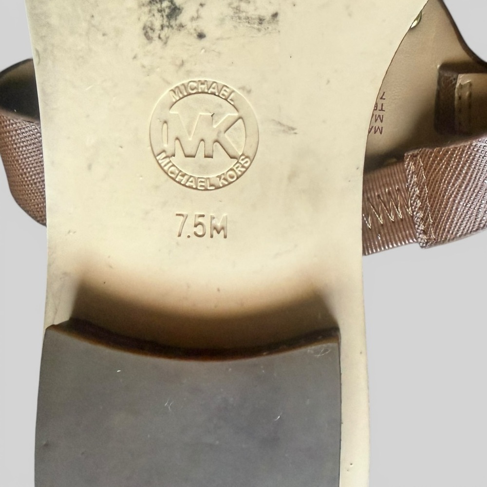 Michael Michael Kors Aubrey Logo T-strap Sandal Brown Size 7.5 - Picture 13 of 14